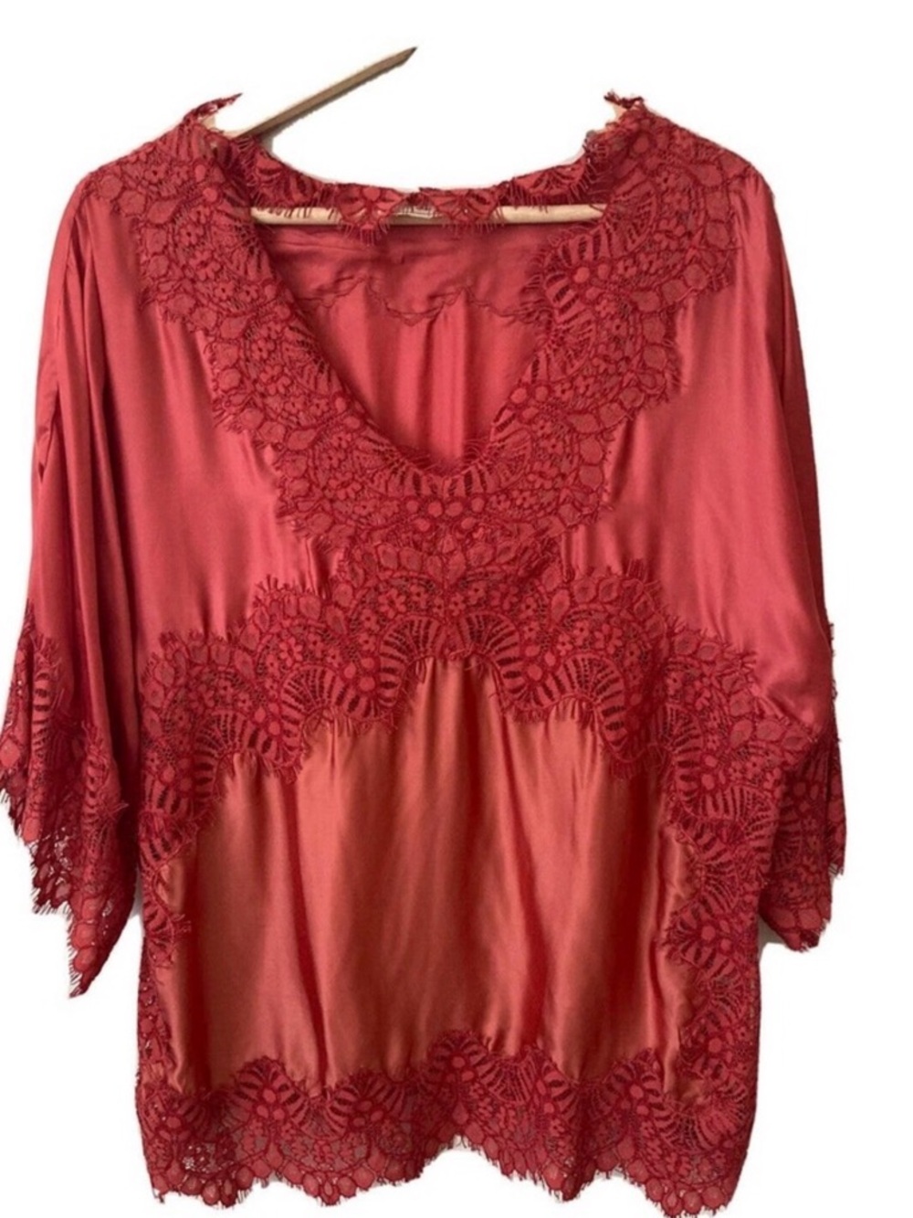 Moulinette Soeurs Lace-Trim V-Neck Tunic in Rust Red anthropology size S